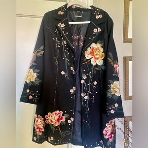 Paparazzi Embroidered Black Denim Trench Coat (L)